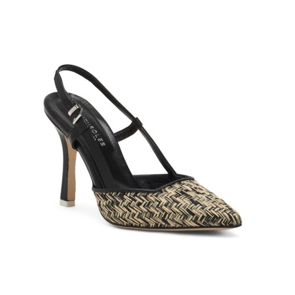 BEAUTIISOLES Black Made In Italy Leather Mandy Slingback Heels